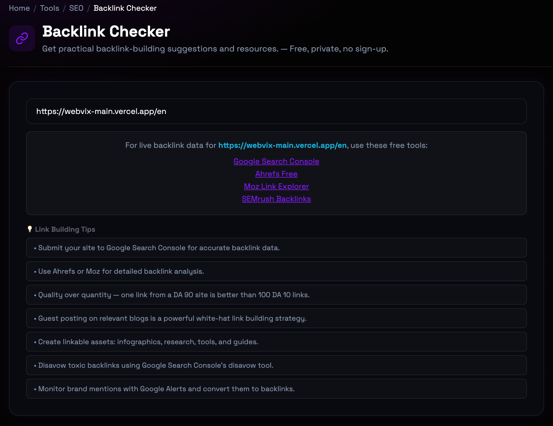 How to use Backlink Checker online — free, fast, and private